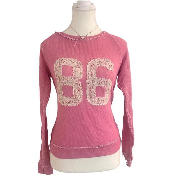 Rewind Tops - Rewind Pink 86 Embroidered Light weight Sweatshirt Super Cute For Fall Size M